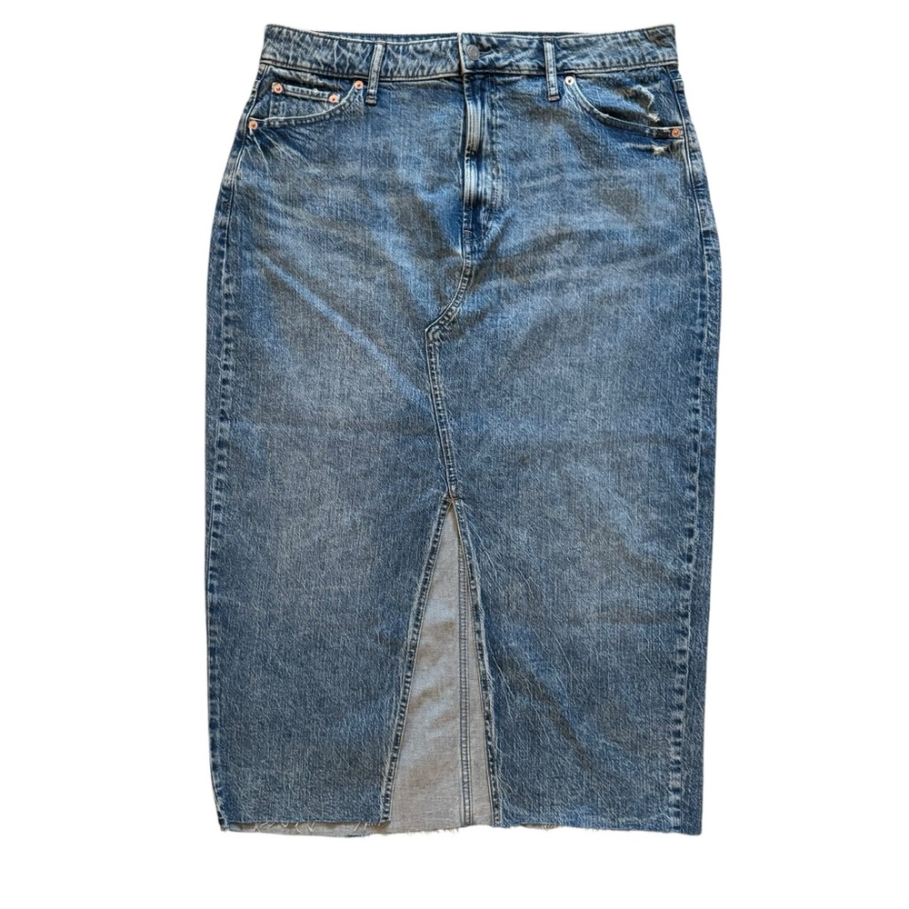 Gap Denim Jean Skirt Size 16 Tall 33T Front Slit Washwell 5 Pocket Midi Pencil